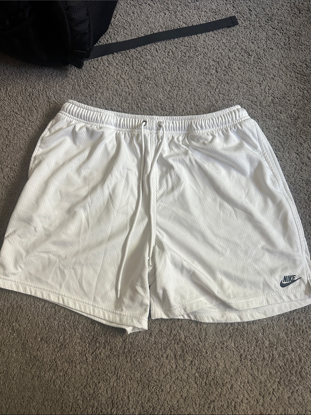 Nike Men’s White Athletic Mesh Shorts with Black Swoosh